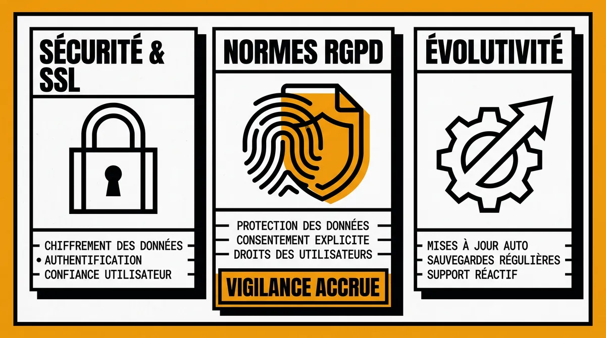 Infographie : les aspects techniques et légaux d'un site web — sécurité SSL, normes RGPD et évolutivité