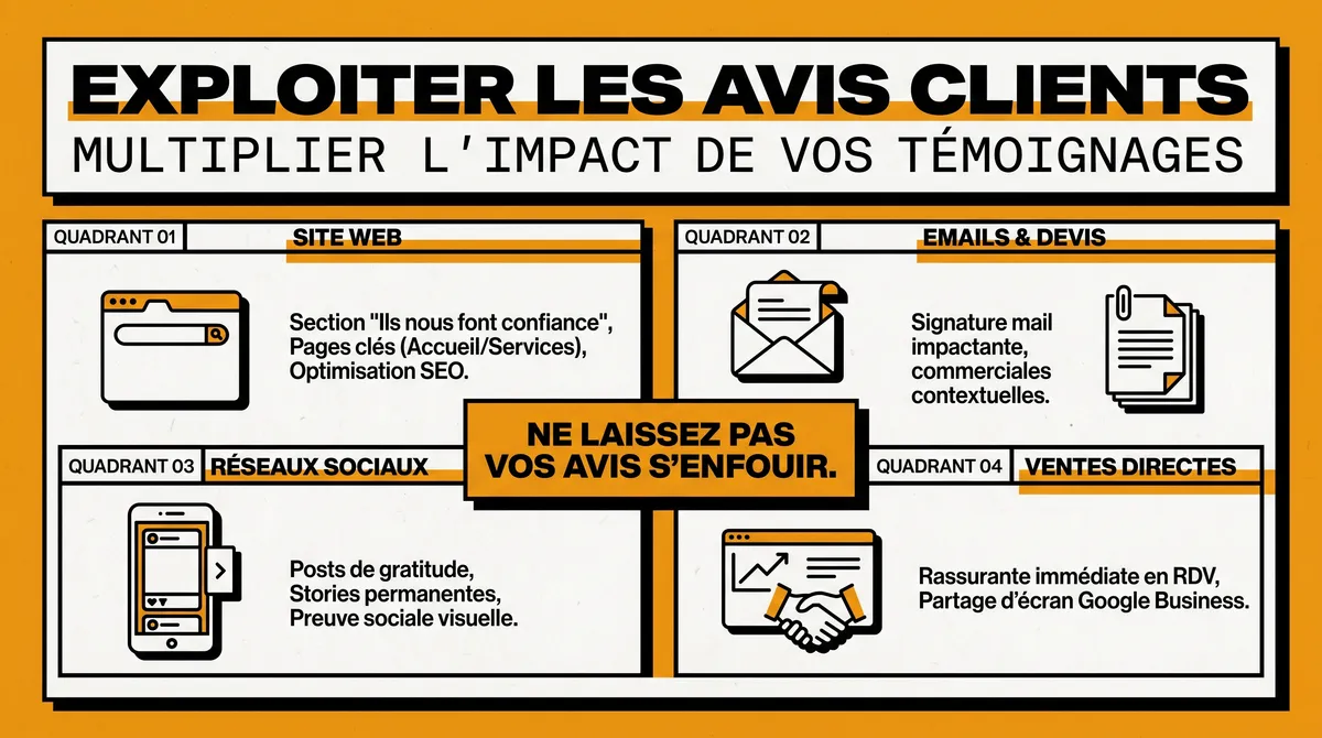Infographie : exploiter les avis clients sur le site, les e-mails, les réseaux sociaux et en vente directe