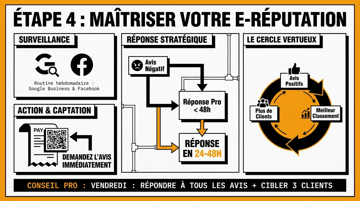 Infographie : maîtriser son e-réputation et gérer les avis clients en référencement local